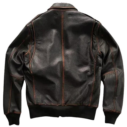 Men Brown Aviator A2 Military Pilot Leather Bomber Jacket