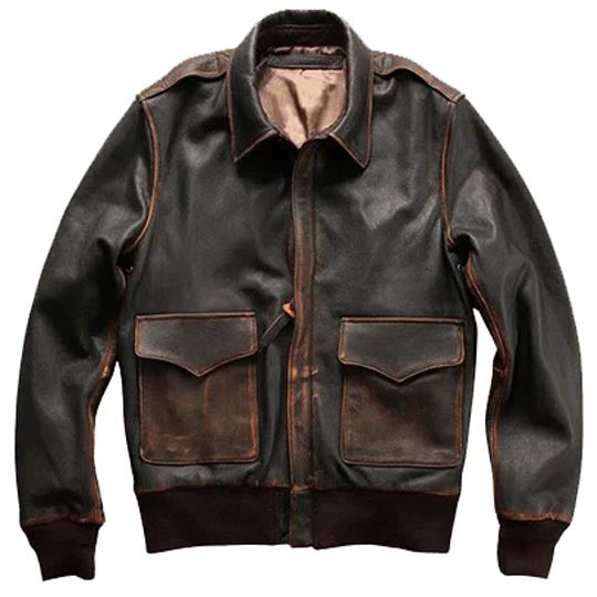 Men Brown Aviator A2 Military Pilot Leather Bomber Jacket