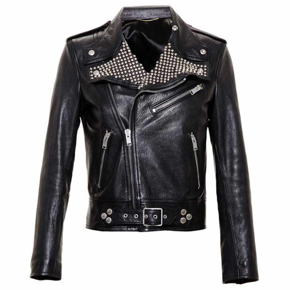 Men Black Leather Studded Brando Motorcycle Leather Jacket