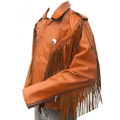 Men Cowboy Western Fringes Leather Jacket