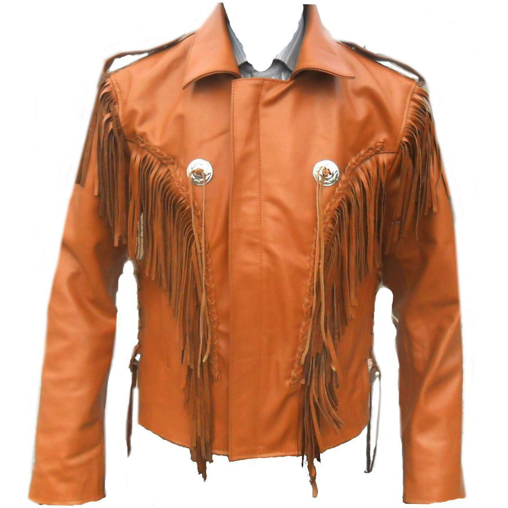 Men Cowboy Western Fringes Leather Jacket