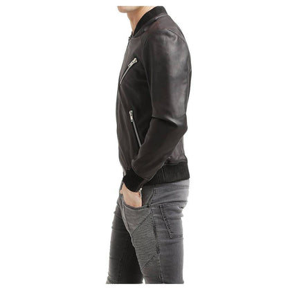 Men American Bomber Leather Jacket side view