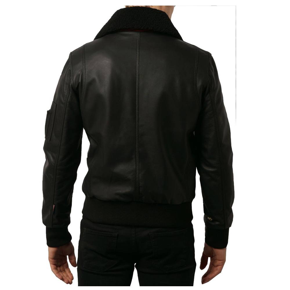 Men Black Bomber Leather Jacket