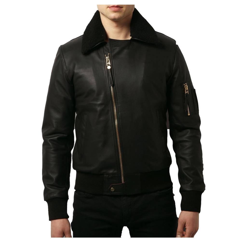 Men Black Bomber Leather Jacket