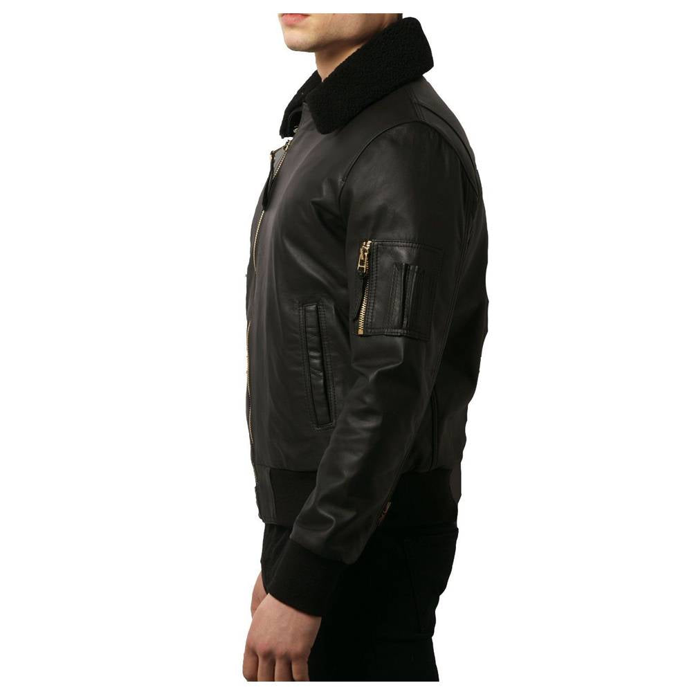 Men Black Bomber Leather Jacket