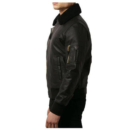 Men Black Bomber Leather Jacket
