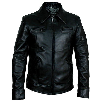 Men Buster Slim Fit Retro Black Leather Jacket