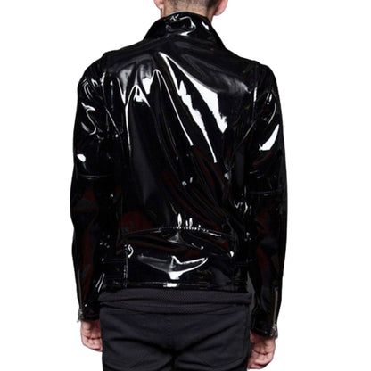 Men Goth Moto Vinyl PVC Jacket Fetish Punk EMO Biker Jacket