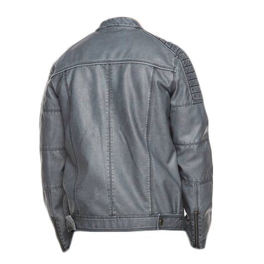 Men Smokey Grey Wax Fashion Leather Jacket
