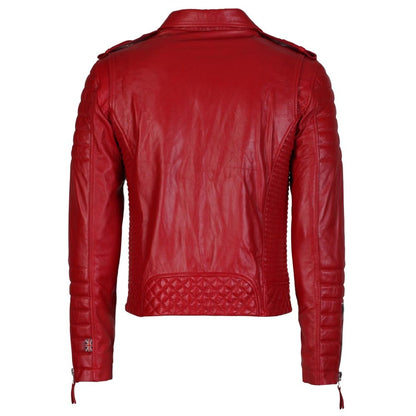 Men Supreme Red Biker Fashion Leather Jacket back view