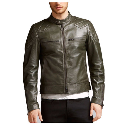 Men Vintage Waxed Biker Leather Jacket