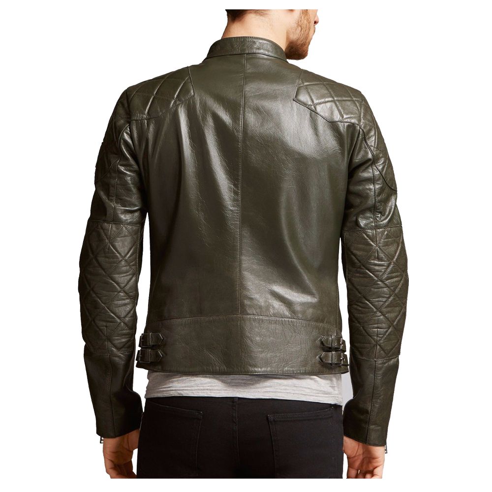 Men Vintage Waxed Biker Leather Jacket back