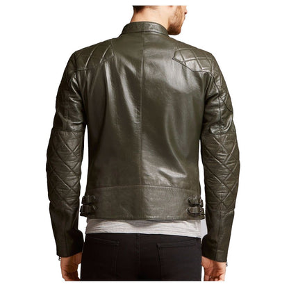 Men Vintage Waxed Biker Leather Jacket back