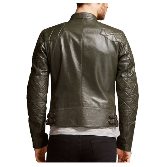 Men Vintage Waxed Biker Leather Jacket back