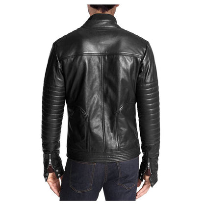 Men Zipper Black Leather Jacket