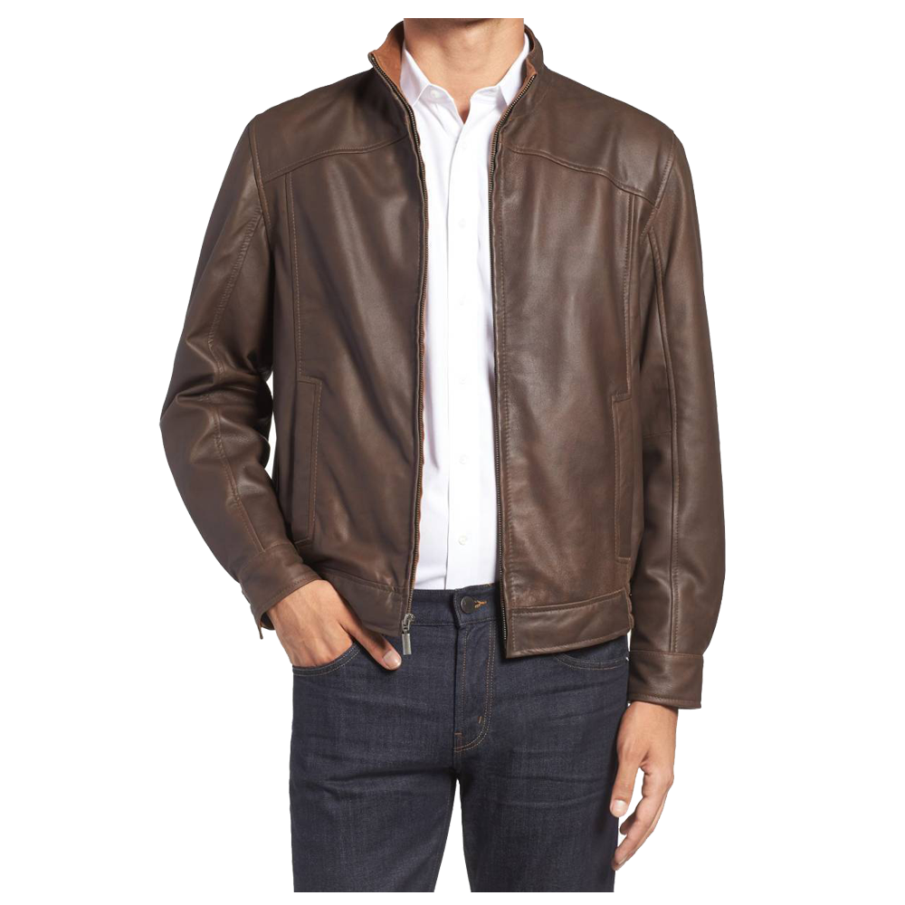 Men's Brown Genuine Leather Jacket Slim fit Biker Jacket