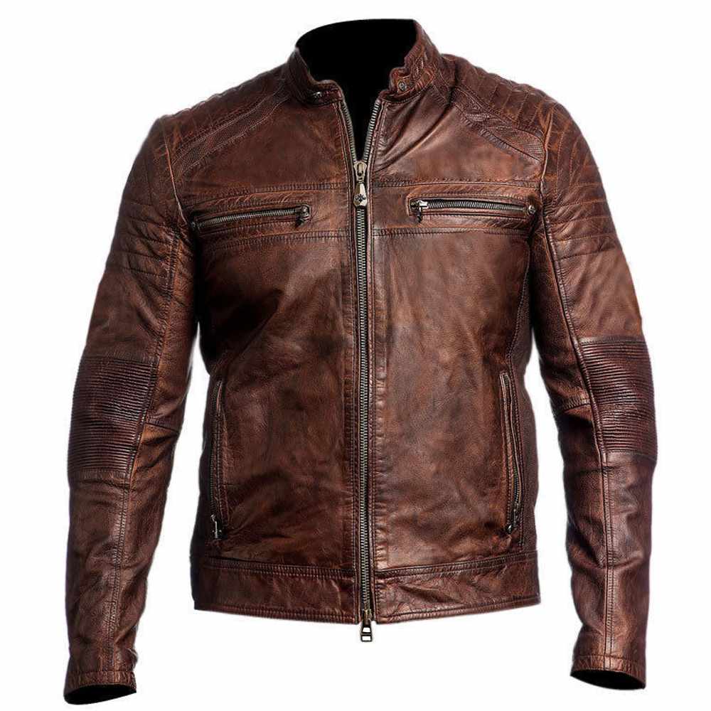 Men’s Slim Fit Vintage Waxed Leather Motorcycle Jacket