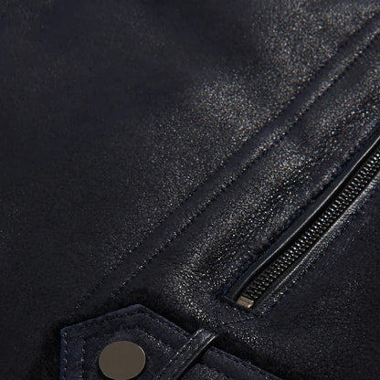 Men's Black Aviator Sheepskin Moto Shearling Leather Jacket