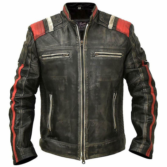 Men's Black Leather Cafe Racer Vintage Retro Distressed Jacket