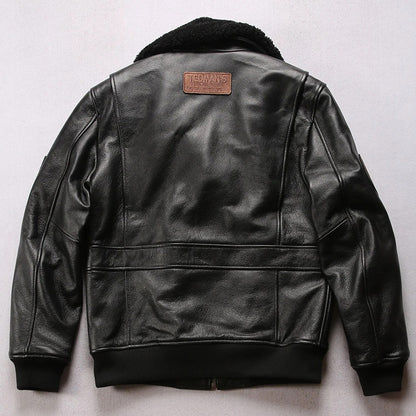 Men's Black Leather Pilot Bomber Jacket