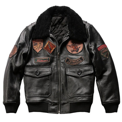 Men's Black Leather Pilot Bomber Jacket