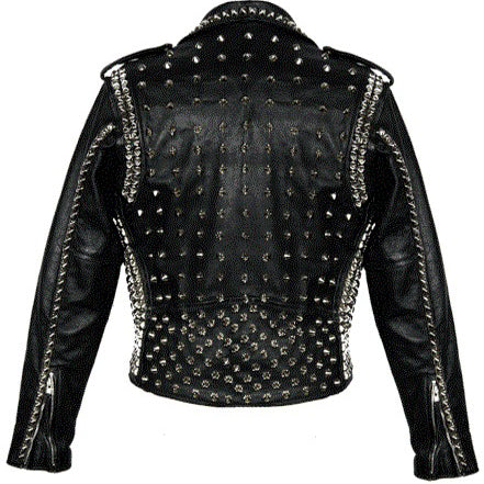 Men's Black Silver Studded Leather Biker Jacket with Belt