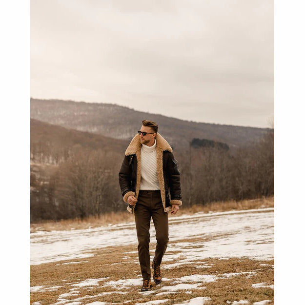 Men's Brown B3 Aviator Shearling Leather Jacket