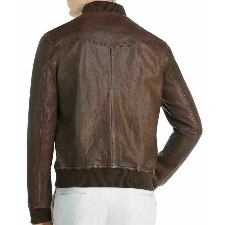 Men's Brown Leather Baseball Bomber Jacket