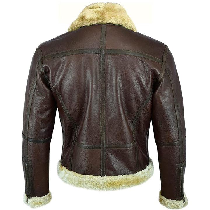 Men's Brown Shearling Leather Aviator Jacket