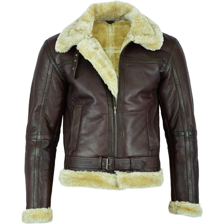 Men's Brown Shearling Leather Aviator Jacket