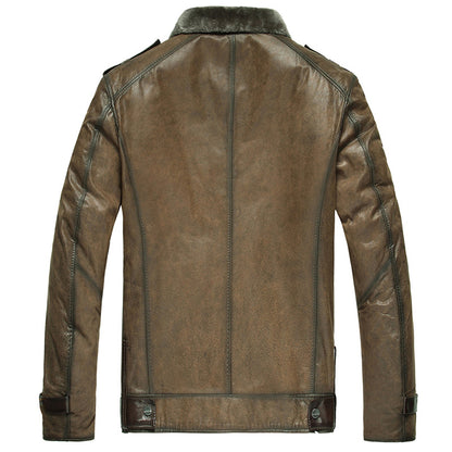 Men's Brown Leather Shearling Aviator Jacket