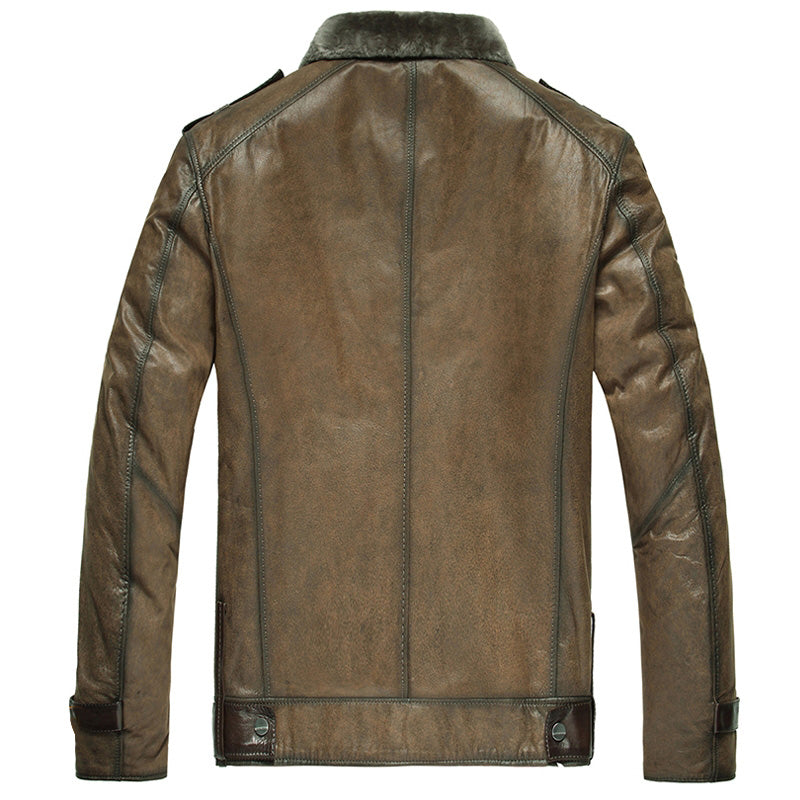 Men's Brown Leather Shearling Aviator Jacket