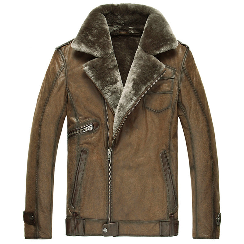 Men's Brown Leather Shearling Aviator Jacket