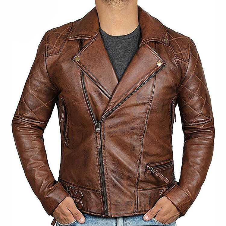 Men's Cafe Racer Brown Leather Motorcycle Jacket