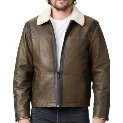 Mens Classic Leather Shearling Bomber jacket