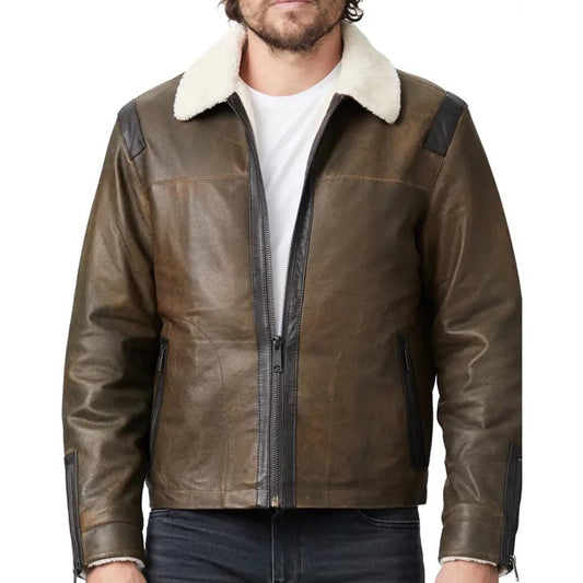 Mens Classic Leather Shearling Bomber jacket