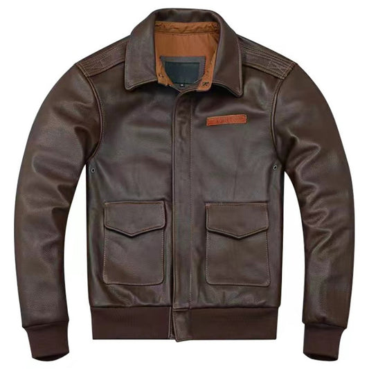 Men's Dark Brown A2 Flight Jacket - Leather Aviator Bomber Coat