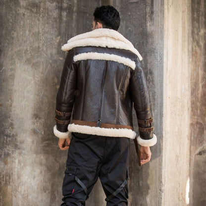 Men's Dark Brown Leather Sheepskin Shearling Coat Aviator Jacket
