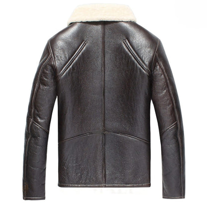 Men's Dark Brown Shearling Leather Aviator Jacket