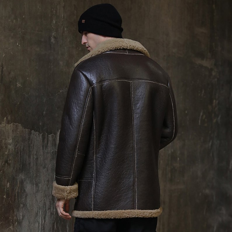 Men's Dark Brown Sheepskin Fur Shearling Leather Coat