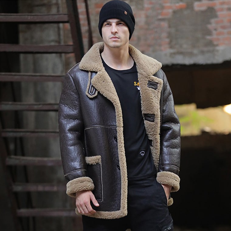 Men's Dark Brown Sheepskin Fur Shearling Leather Coat