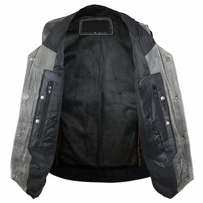 Men's Distressed Grey Cowhide Leather Vest