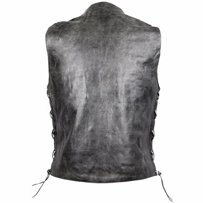 Men's Distressed Grey Cowhide Leather Vest