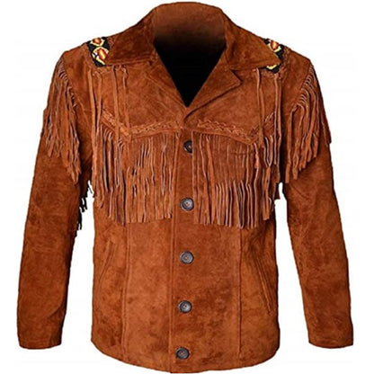 Men's Fringe Tan Leather Western Jacket