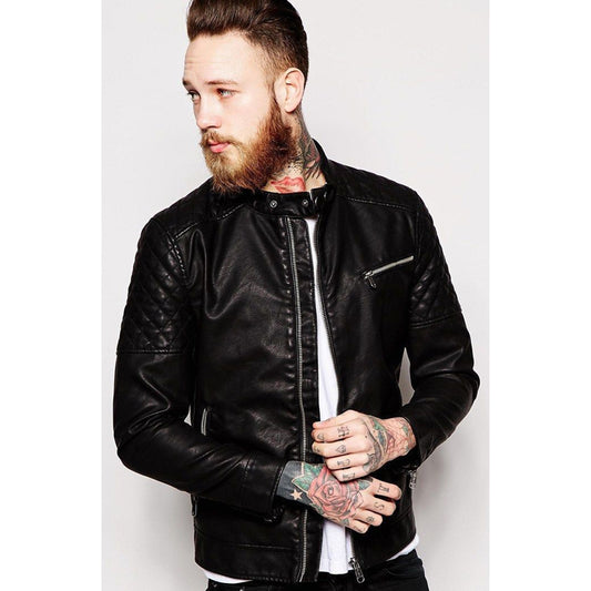 Men's Genuine Lambskin Leather Motorcycle Slim fit Biker Jacket