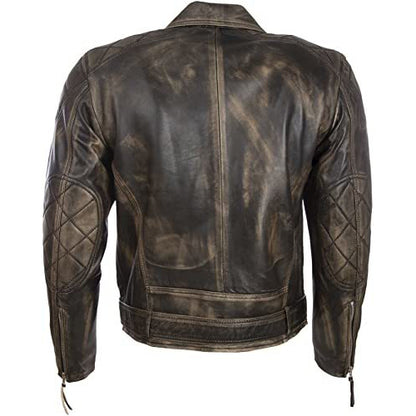 Men's Genuine Leather Belted Biker Jacket in Vintage Style