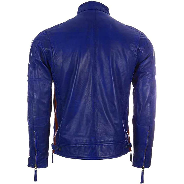 Men's Genuine Leather Biker Jacket with Patches