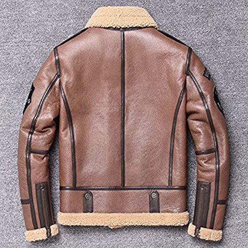 Men's Genuine Leather Shearling Bomber Aviator Jacket Sheepskin Coat