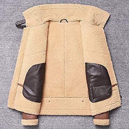 Men's Genuine Leather Shearling Bomber Aviator Jacket Sheepskin Coat