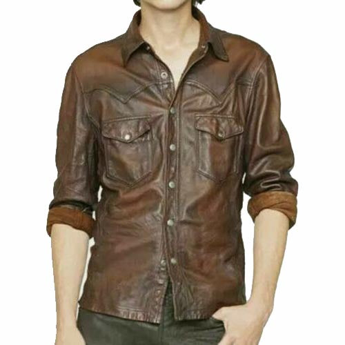 Men's Lambskin Vintage Leather Slim Fit Shirt